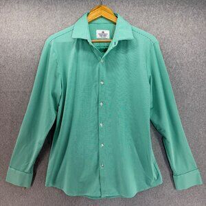 Mizzen + Main Mens‎ Medium Trim Fit Long Sleeve Button Front Shirt Green White